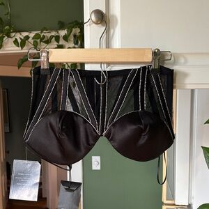 Retrofete Lex Top Corset Bustier Black Silk Rhinestones M